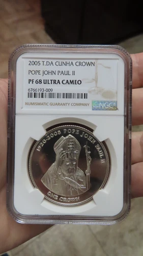 NGC PF69  Tristan Da Cunha 2005 Pope John Paul II Silver Crown