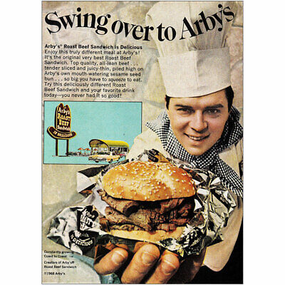 1968 Arbys: Swing Over to Arbys Roast Beef Sandwich Chef Vintage Print