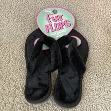 NEW - "Fur Flops" House Slippers Flip Flops - Black Size 5/6