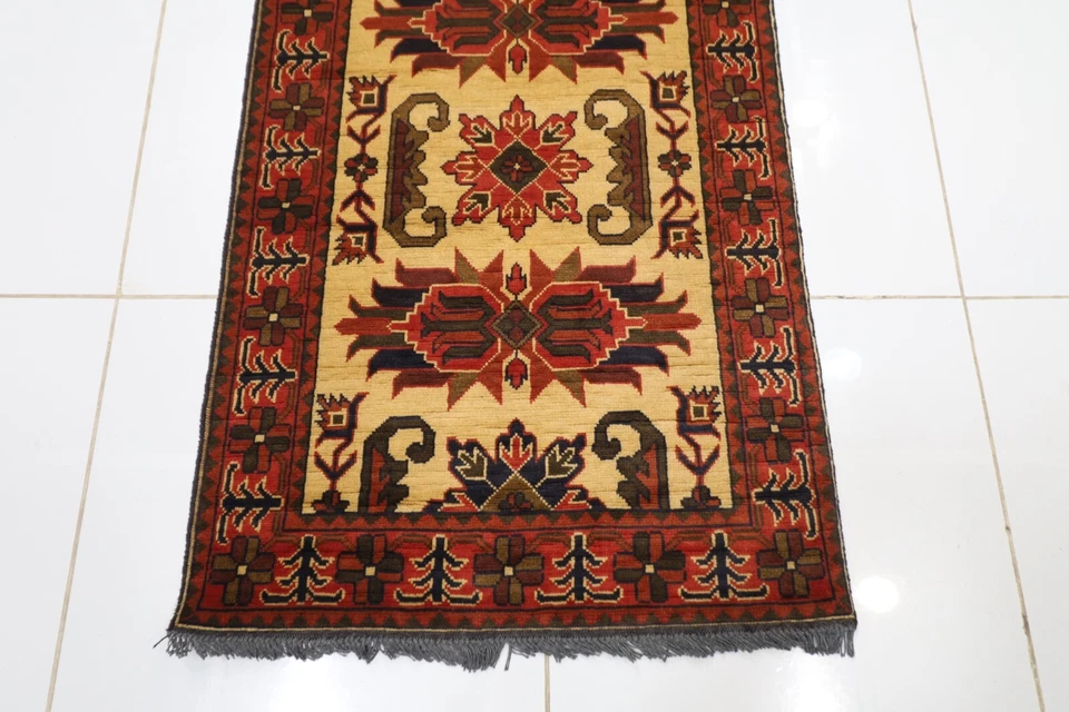 10 ft Hallway Tribal Beige Kazak Runner Rug Afghan Hand Knotted Wool Bedroom Rug - Image 3 of 4