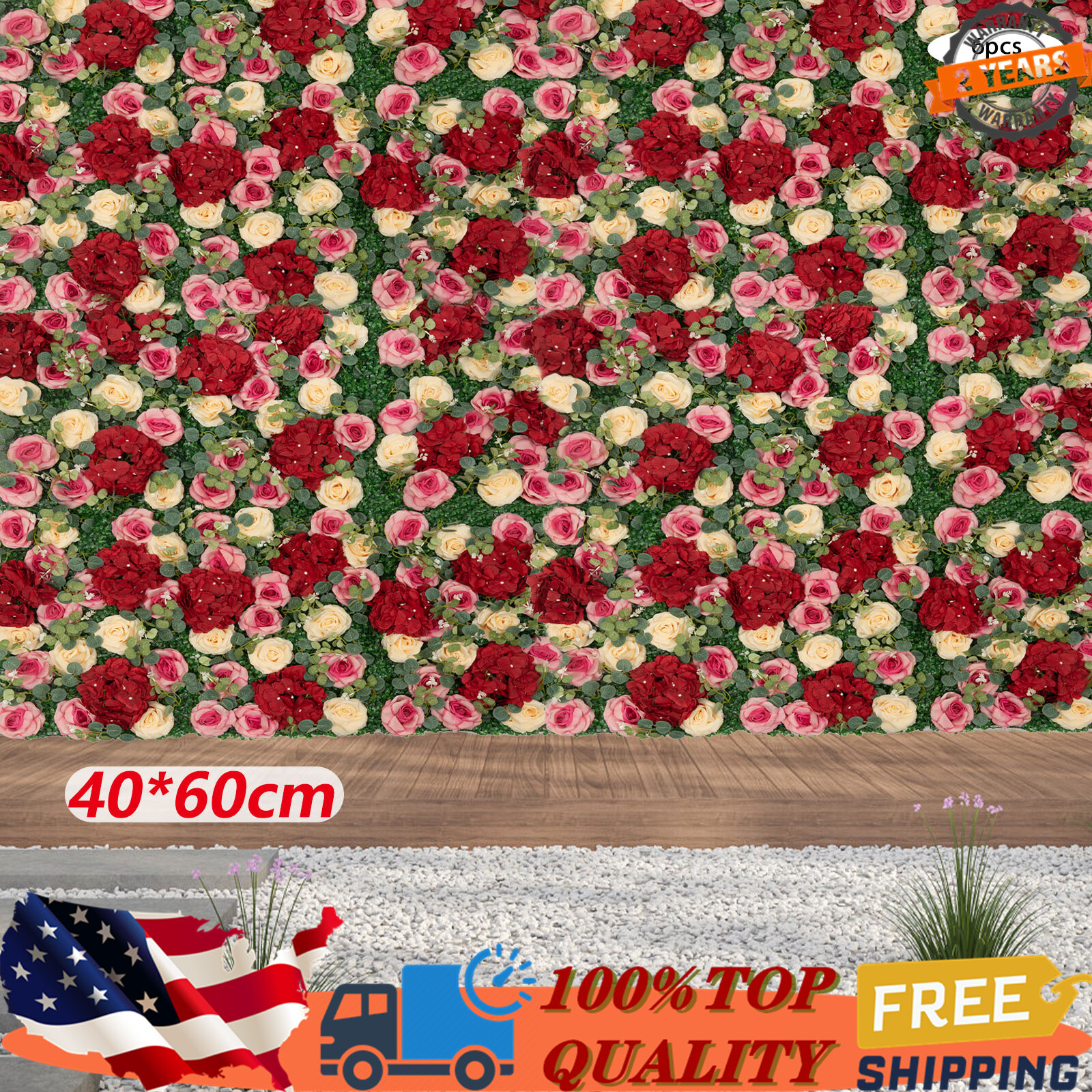 6 Pcs Wedding Artificial Flower Wall Panel Backdrop Rose Hydrangea Flower Decor