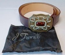 J. Francis Brown Belt. Brass Colored Buckle-Brown Middle Stone-Feax Diamonds.34"