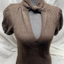 Rare Liliana Castellanos Baby Llama Fur Sweater – Luxurious Brown Mock Neck Sz S