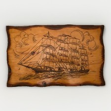 Nautical Wooden Wall Hanging Sailboat Fishermen Maritime Wood burning 18  x11.25  