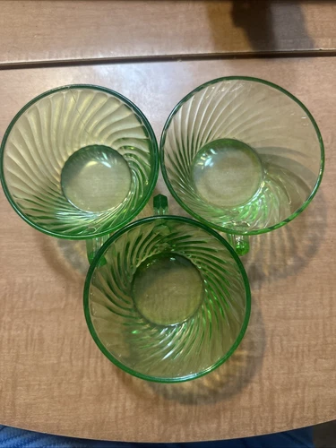 Vintage Uranium Tea Cup Green Glow Glass Swirl Pattern Anchor Hocking As Is