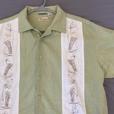 Cubavera Lucky Havana Mens XL Linen Blend Embroidered Shirt Green Guayabera EUC