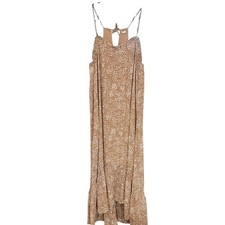Flawless Brown Floral Maxi Dress Ruffle Trim Cottagecore Boho Sleeveless Dress M