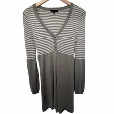 BCBGMAXAZRIA Sweater Dress Womens S Green Striped Angora Wool Blend V Neck