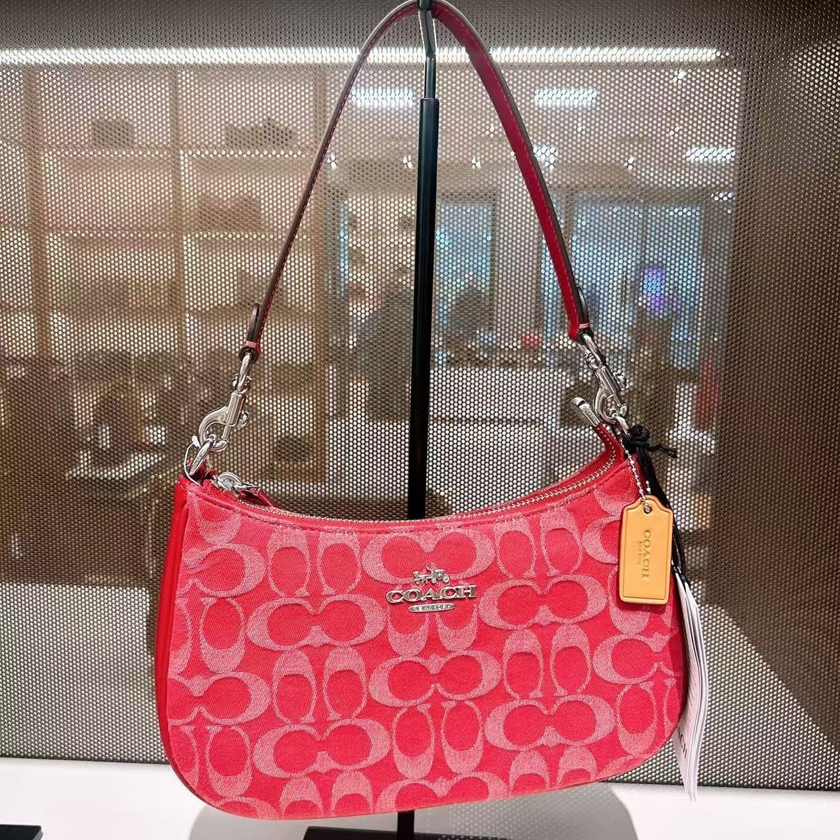 NWT Coach Teri Shoulder Bag In Signature Denim CDE43 True Red | eBay