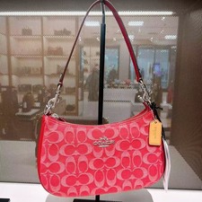 NWT Coach Teri Shoulder Bag In Signature Denim CDE43 True Red