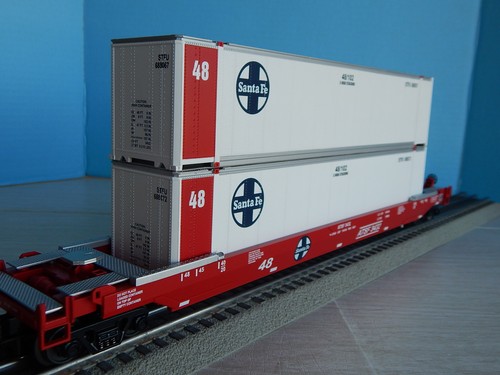 MTH Santa Fe Husky Stack Car 20-95009 Escala O Doble Blanco SF Contenedores Nuevo | Zustand: New