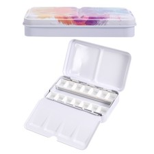 Empty Watercolor Palette Metal Watercolor Tin with 14pcs Half Pans Colorful