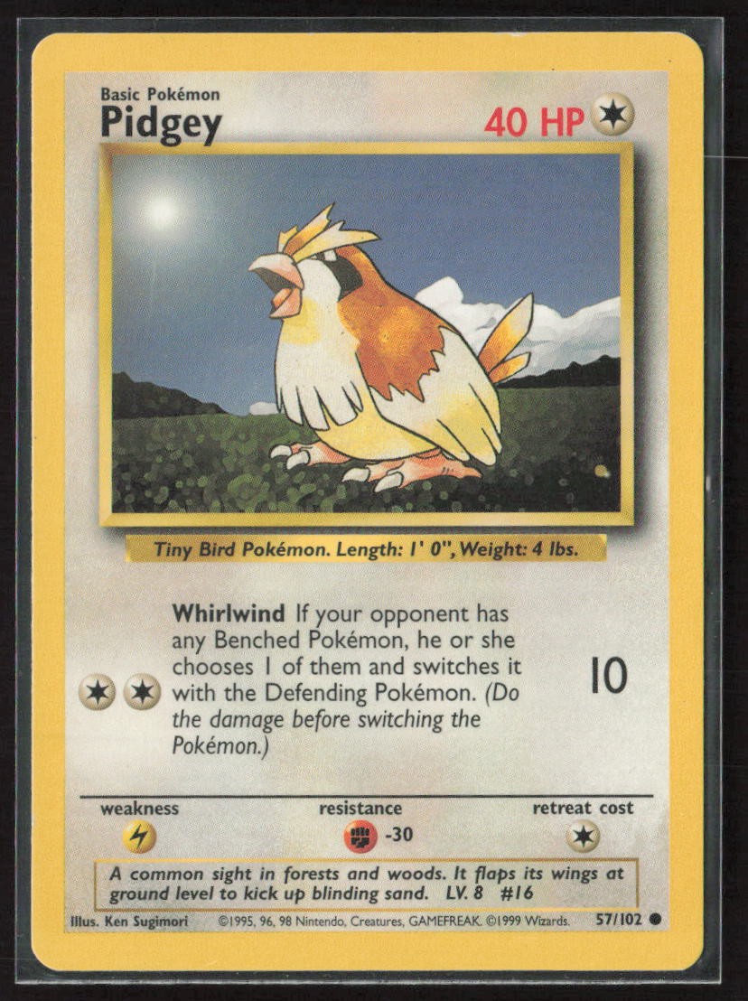 Pidgey 57/102 Common Base Set Unlimited Pokemon Lightly Played
