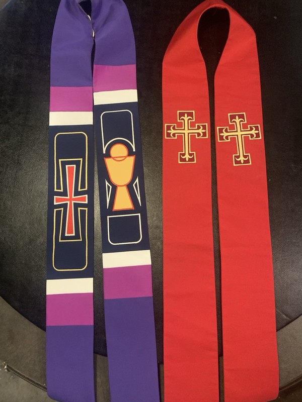 Two Catholic Priest Stoles Beautiful Vintage Abbott Hall Paraments Vestments 