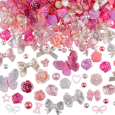 350 Pieces 3D Resin ABS Colorful Rose Flower Bows Butterfly Charms with Flatb...