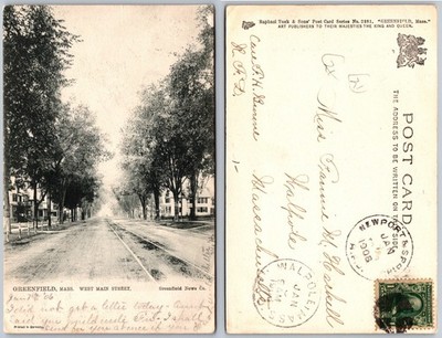 Greenfield MA West Main Street Postcard