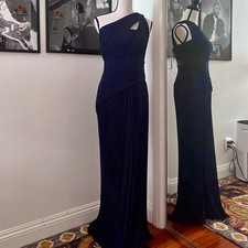 Tadashi Shoji Navy Blue One Strap Pleated Formal Gown in Sz 4