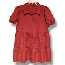 SHEIN Womens XL Rust Orange Mini Dress Short Sleeve Ruffle Fall