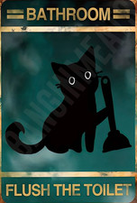 Bathroom Flush Toilet Sign Funny Cat Aluminum Metal 8x12 Rectangle