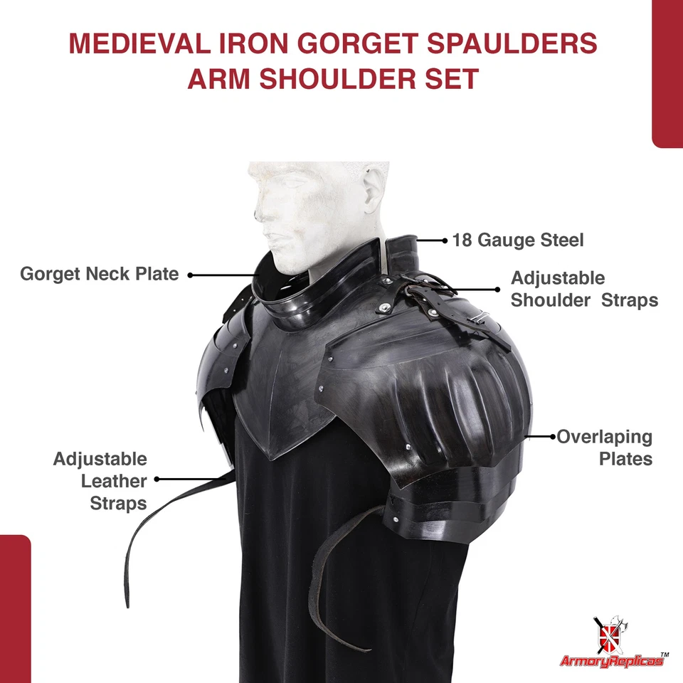 Juego de hombro de brazo de garganta de hierro medieval vikingo cruzado larp caballeros Foto 3 de 4