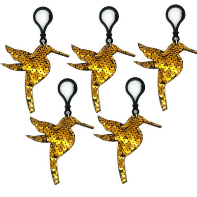 Gold Sequin Hummingbird Keychain Charm Pendant 5  Sparkly Bird Bag Accessory5pcs