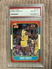 1986 FLEER BASKETBALL #131 JAMES WORTHY PSA 8 NM MINT LOOKS AMAZING HIGH END  ~