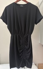 Express Womens Crew-Neck Ruched Tie-Front Dress XXS Short Black Cuff-Sleeve Soft