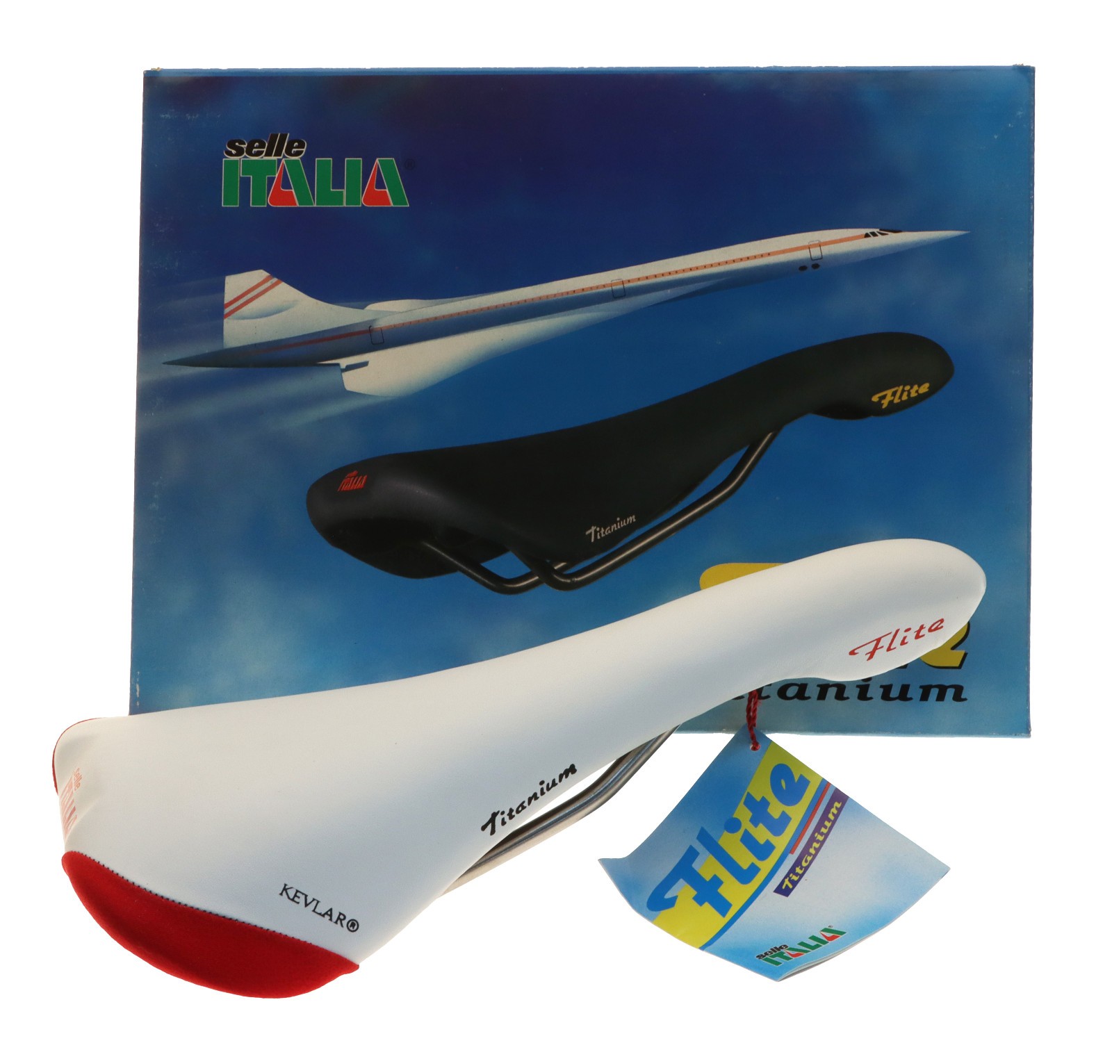 (New other (see details)) Selle Italia Flite Saddle Ti Rails White Leather Made With Kevlar NIB NOS NEW (249.99 USD)