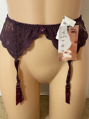 RARE Vintage Parisa by Amir NAPOLI Floral Garter Belt S/M/L Plum Boned