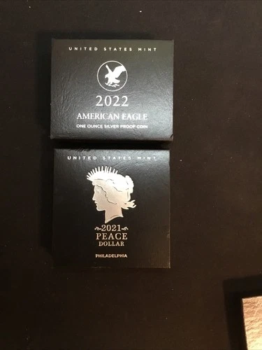 Lot Of 2, U S Mint Silver Dollars, 2021 P Peace & 2022 W American Eagle Proof