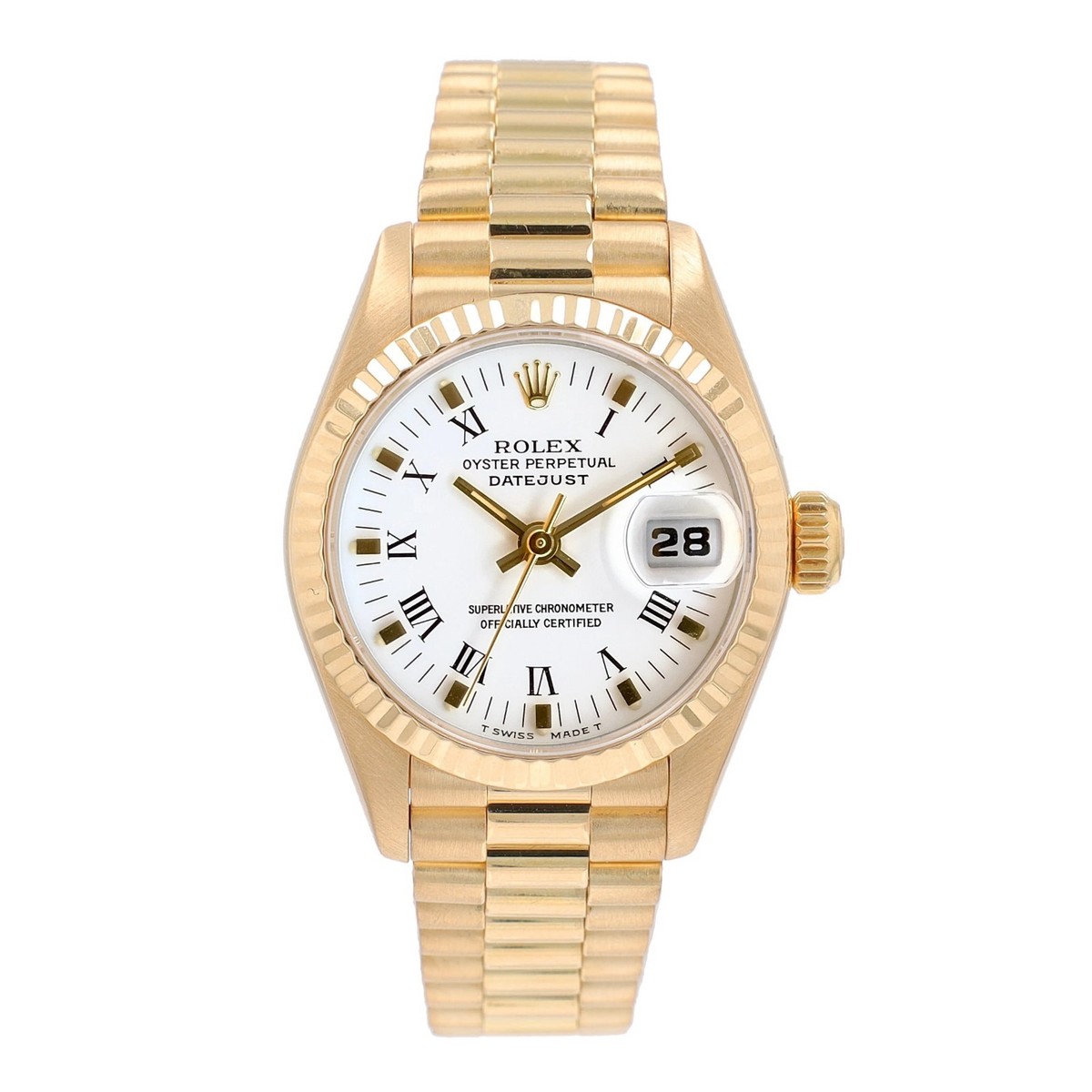 Rolex Ladies Datejust 69178 18KY Solid Gold White Dial Fluted