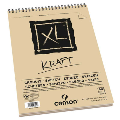 Block A3 Xl Kraft 60 Sheets 90 G / M2 Spiral On Short Side, Microperforated Shee