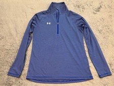 Under Armour 1/4 Zip Pullover Womens Medium HeatGear Blue Striped Training Loose