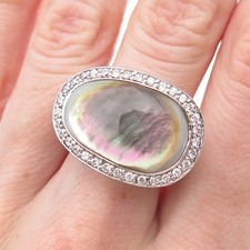 925 Sterling Silver Real Abalone Shell  C Z Modernist Ring Size 8