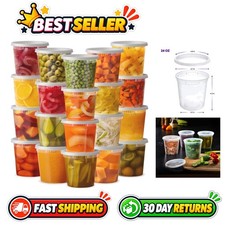 24 oz Plastic Food Storage Deli Containers with Lids 24 Set, Leakproof Reus...