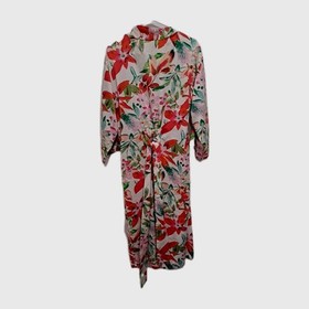 N Natori Robe S Kimono Belted Pockets White Red Pink Green Feminine Sexy Romanti