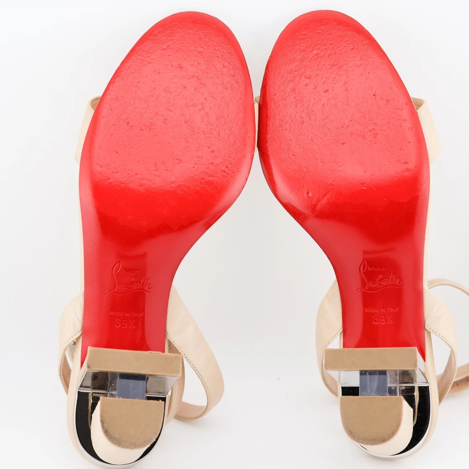 Louboutin Tournikouna 85 Nude Turrón Tostado Beige Sandalias Tacones Napa IT 39.5 US 9 Foto 3 de 4