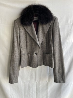 Sportmax by Max Mara Marmot Fur Check Wool Blazer Size US 12 / UK 14 / IT 46