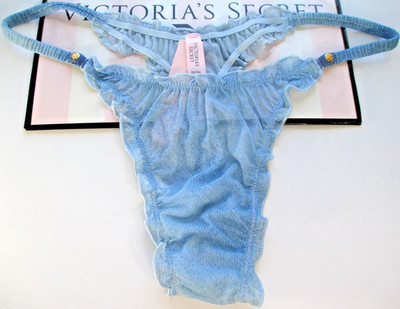 VICTORIA'S SECRET VERY SEXY High Leg Thong Panty S M L XL Blue NWT Ruffle VS