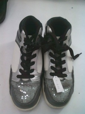 Dance Hip Hop Shoes Gia Mia Adult 6M High Tops Leather Silver Sparkle Sneakers