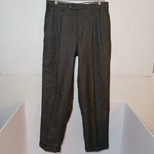 Perry Ellis Portfolio Wool Blend Pleated Cuffed Dress Pants Mens Sz 32X30 Gray