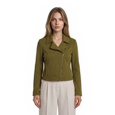 NEW Cabi Road Trip Moto Jacket Women's Size Medium Moss Green Knit 100 Cotton