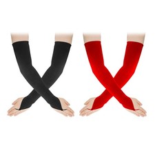 Black Fingerless Opera Gloves, Elbow Length Party Satin Gloves