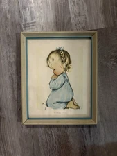Vintage 1950s A Child's Prayer Print By Charlot Byi Girl on Knees Framed 10 By8