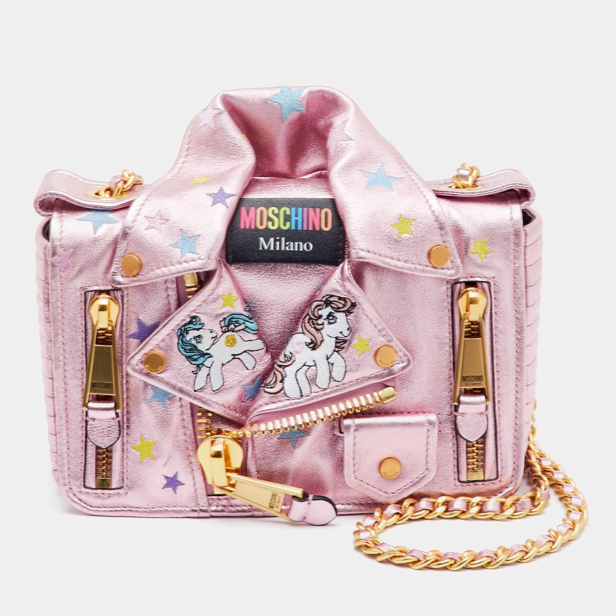Moschino My Little Pony Sweatshirt Biker Jacket Metallic Leather