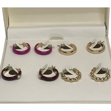 Gold Tone Hoop Earrings 4 Piece Set Chic Shiny Stylish Women's Fashion NWT