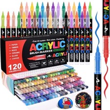 Acrylic Paint Markers Brush Tip Set Flexible Pens Rock Painting Wood Glass Canva