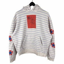 Mens Y2K Urban Outfitters Streetwear Boxy Striped Flower Hoodie Size M