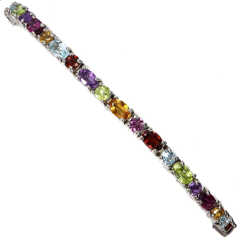 925 Sterling Silver Bracelet Oval Peridot Amethyst Citrine Gemstone Jewelry - Image 2 of 4