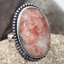 925 Silver Plated Sunstone Jewellery Ring Handmade Gemstone Size Us 7 MJ